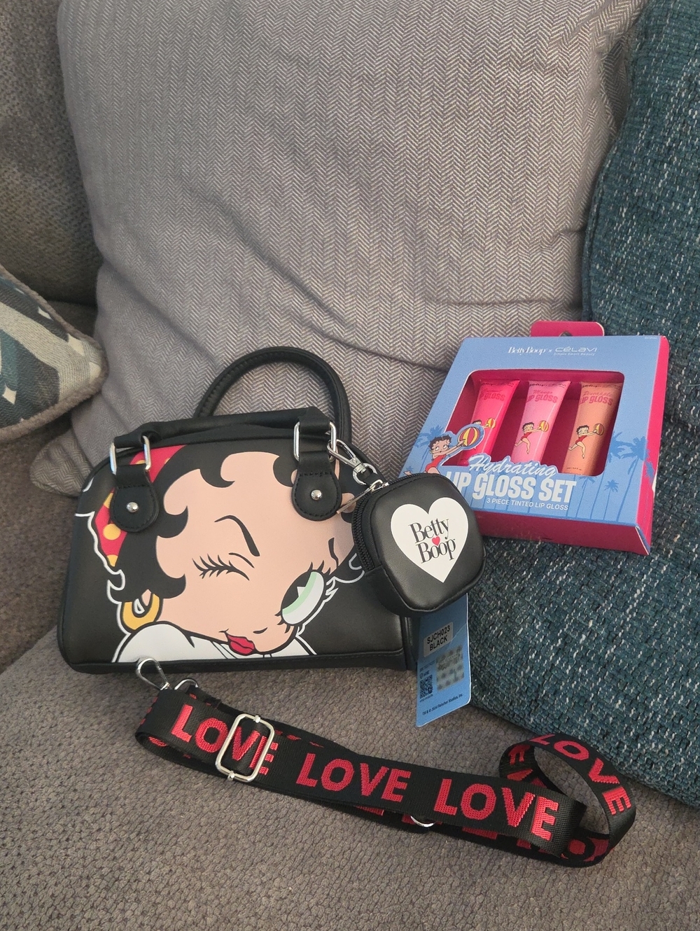 NWT Betty Boop Satchel Bag & Lip Gloss Cozy Glam Bundle Set!